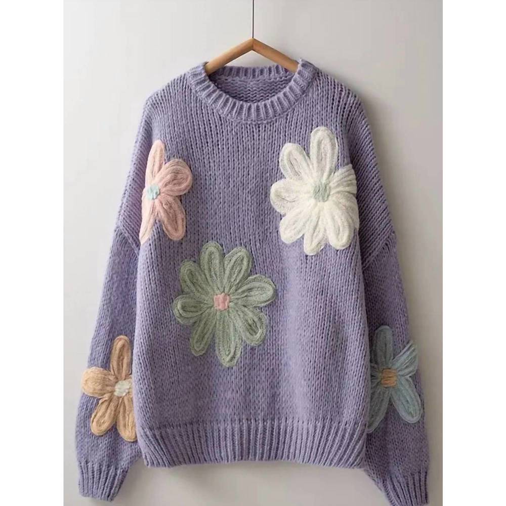 NEW TREND:NOTES women's embroidered floral sweater in purple